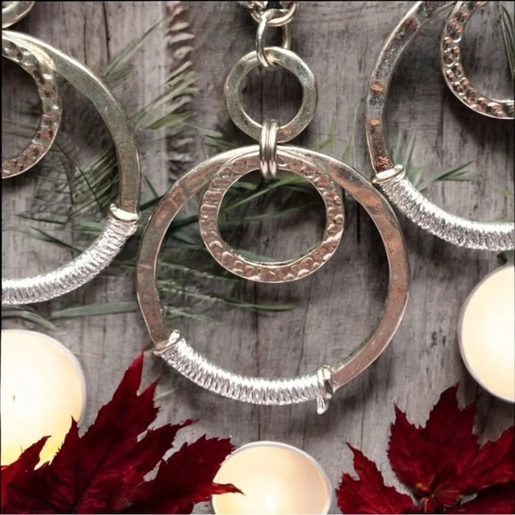 Wrapped Metal Layered Circles Statement Necklace - Boho Vintage Silver-Tone - Picture 2 of 7